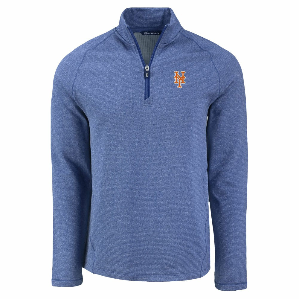 New York Mets Cutter & Buck Peshastin Eco Fleece Recycled Raglan Quarter-Zip Top - Heather Blue - MLB Discount