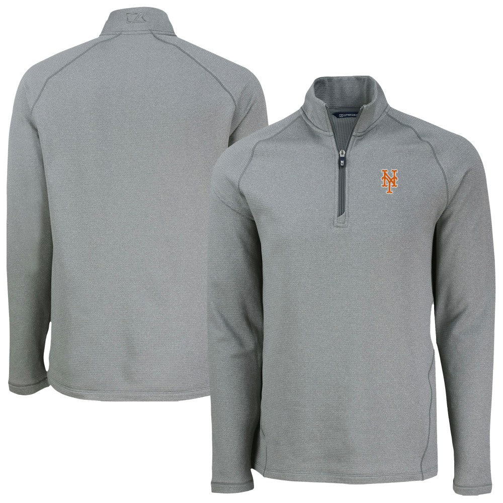 New York Mets Cutter & Buck Peshastin Eco Fleece Recycled Raglan Quarter-Zip Top - Heather Gray - MLB on Sale