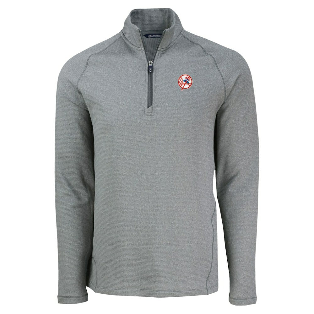 New York Yankees Cutter & Buck Peshastin Eco Fleece Recycled Raglan Quarter-Zip Top - Heather Gray - MLB Discount
