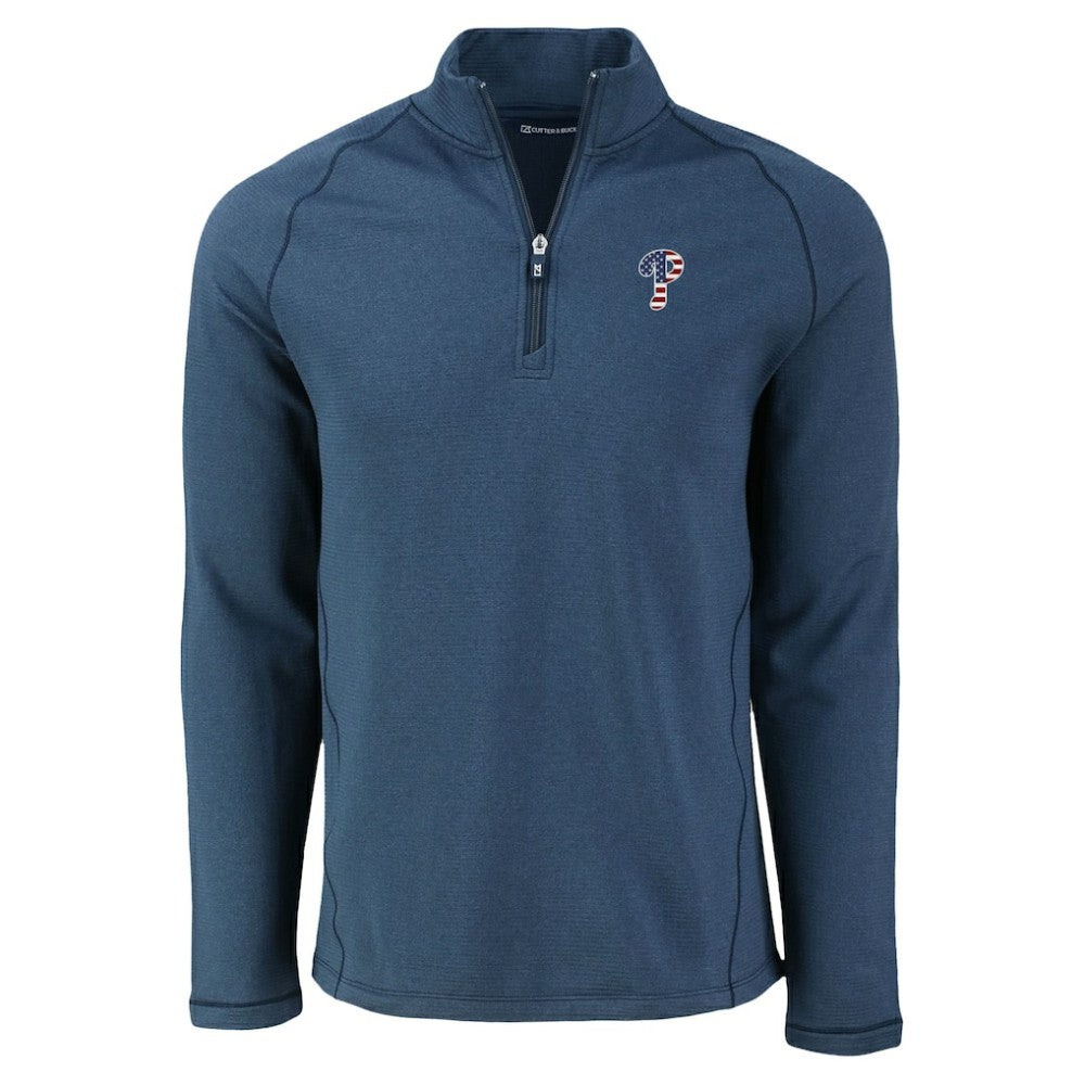 Philadelphia Phillies Cutter & Buck Peshastin Eco Fleece Recycled Raglan Quarter-Zip Top - Heather Navy - MLB Online