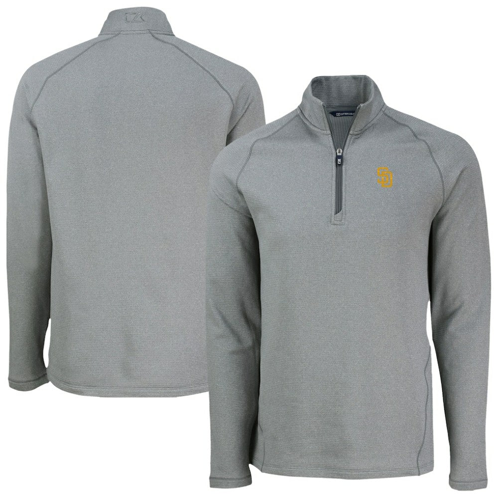 San Diego Padres Cutter & Buck Peshastin Eco Fleece Recycled Raglan Quarter-Zip Top - Heather Gray - MLB Lifestyle