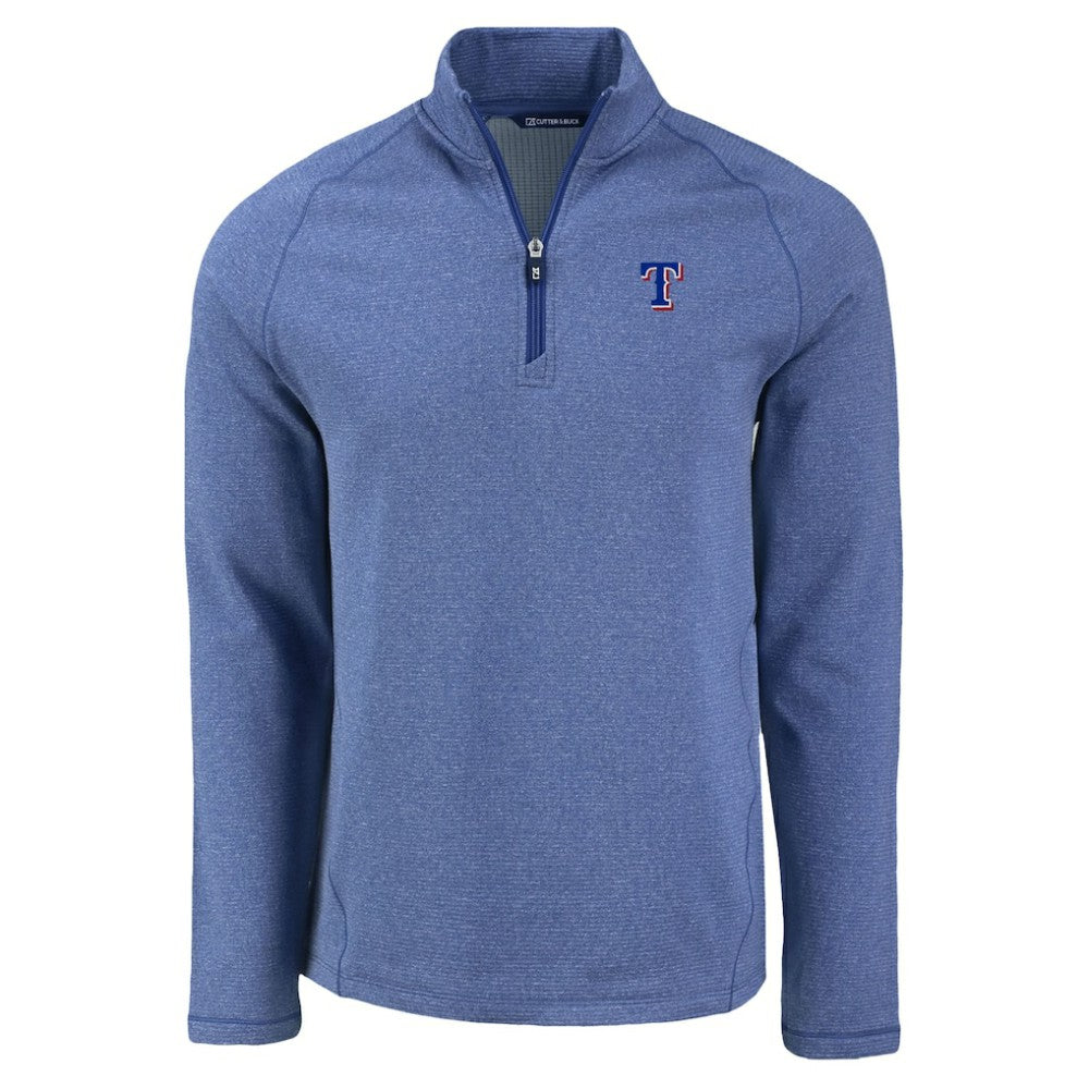 Texas Rangers Cutter & Buck Peshastin Eco Fleece Recycled Raglan Quarter-Zip Top - Heather Blue - MLB Online