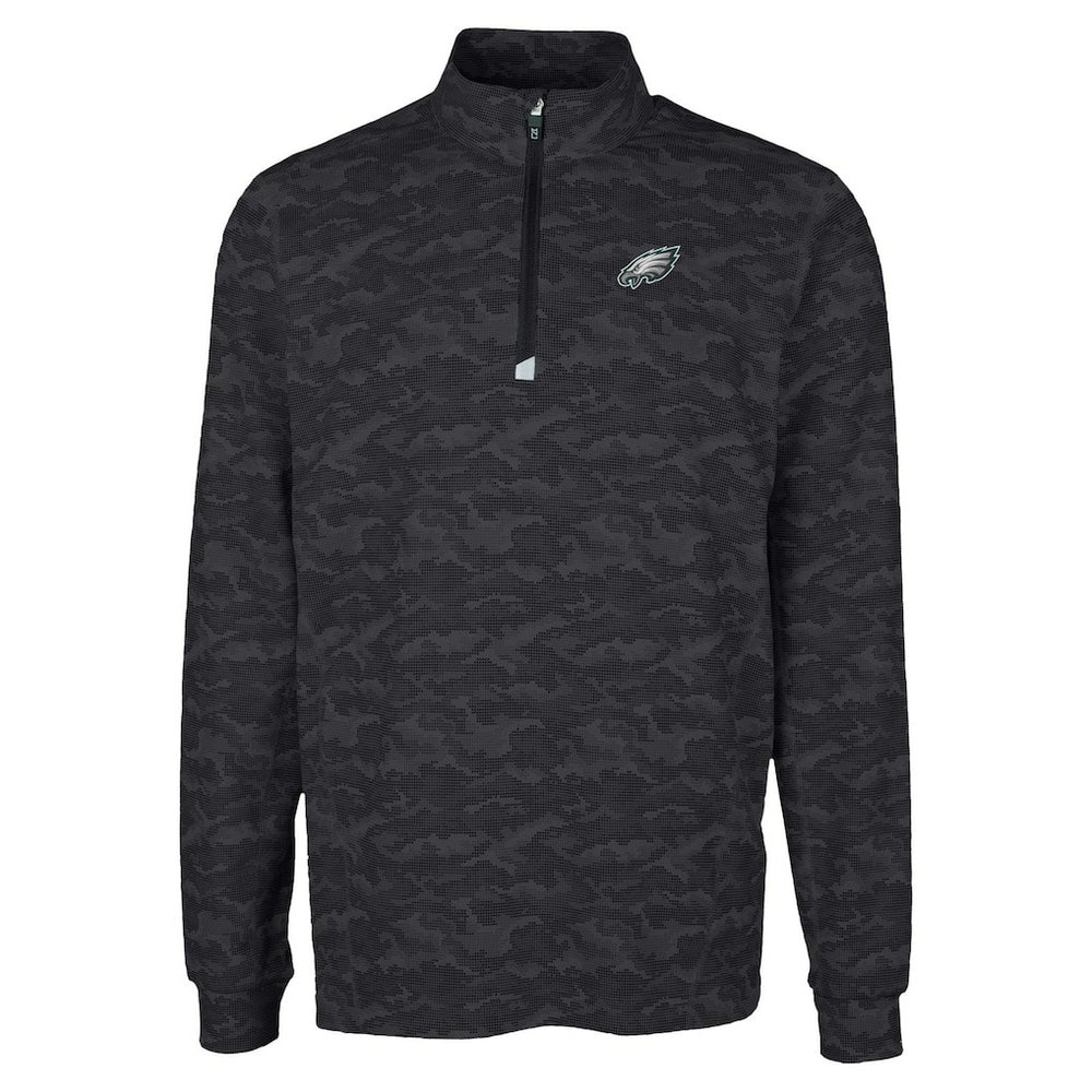 Philadelphia Eagles Cutter & Buck Traverse Camo Print Stretch Quarter-Zip Top Black