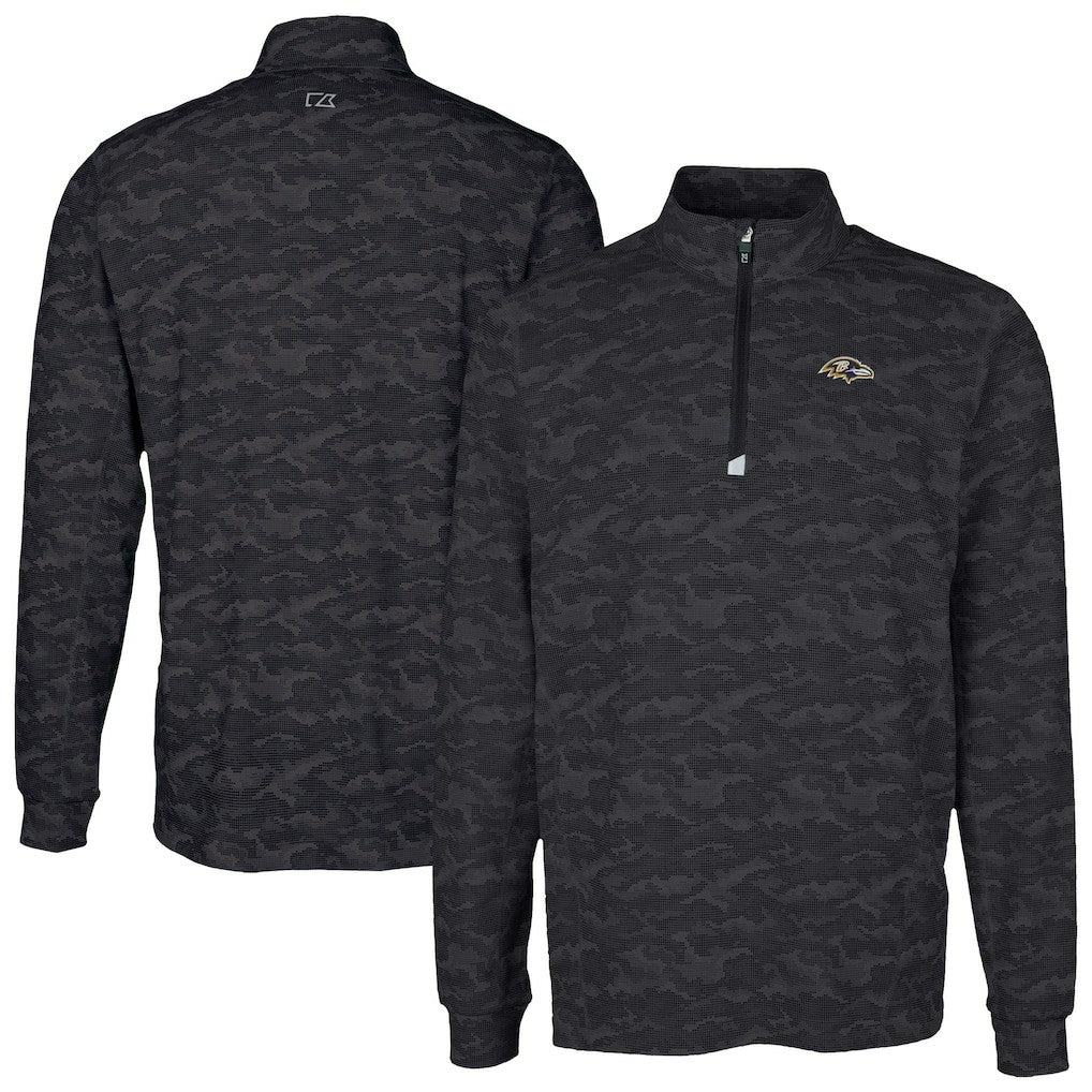 Baltimore Ravens Cutter & Buck Traverse Camo Print Stretch Quarter-Zip Top Black