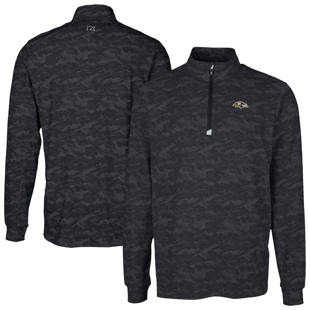 Baltimore Ravens Cutter & Buck Traverse Camo Print Stretch Quarter-Zip Top Black