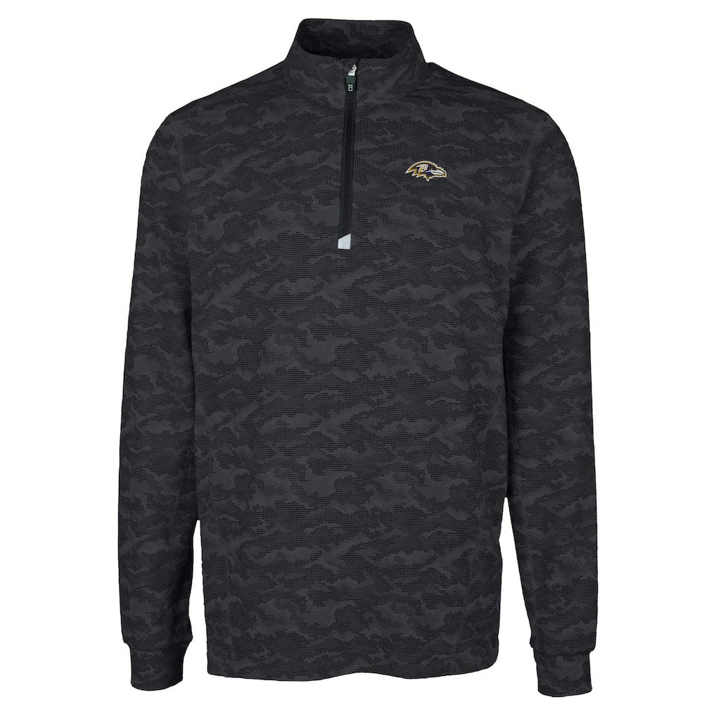 Baltimore Ravens Cutter & Buck Traverse Camo Print Stretch Quarter-Zip Top Black