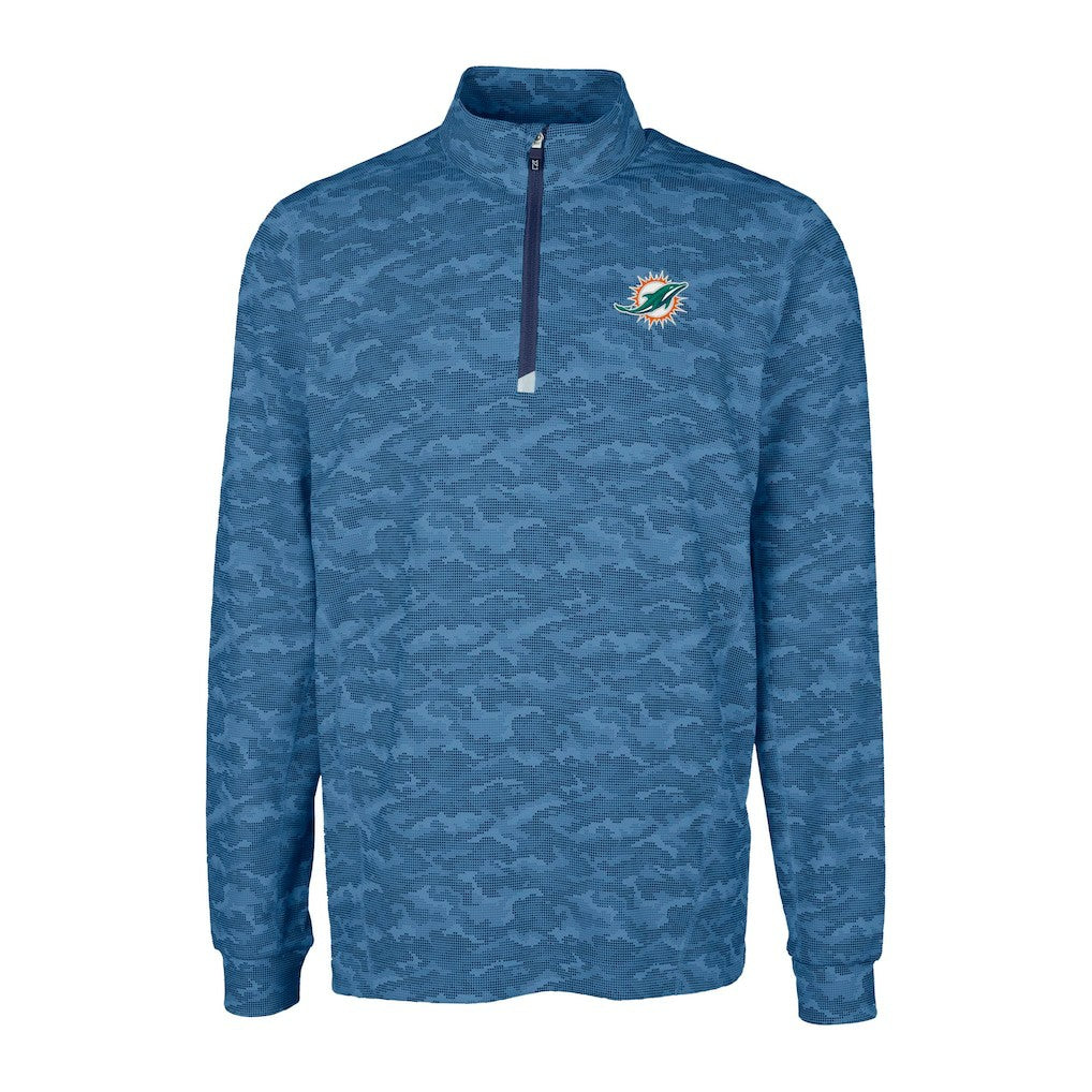 Miami Dolphins Cutter & Buck Traverse Camo Print Stretch Quarter-Zip Top Navy