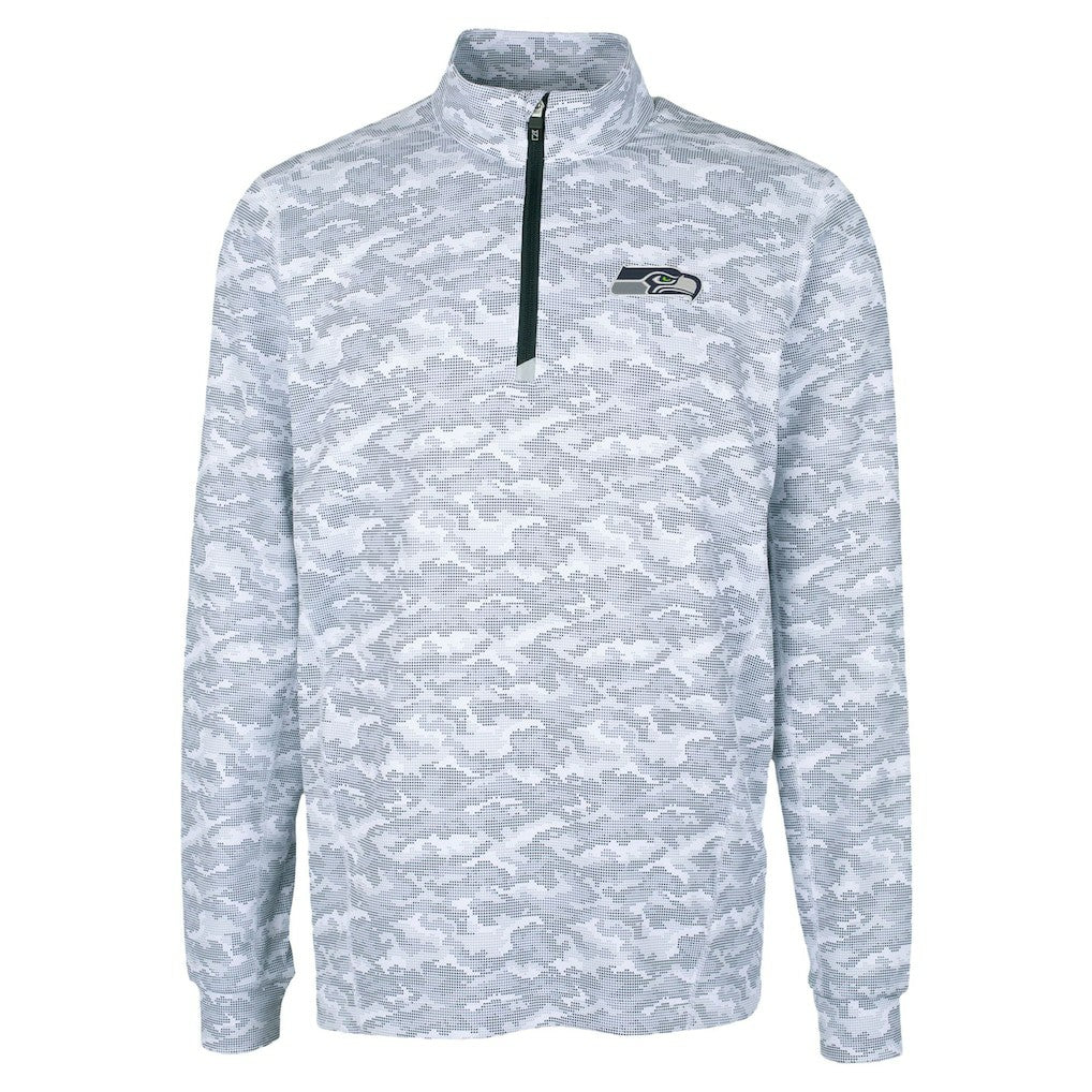 Seattle Seahawks Cutter & Buck Traverse Camo Print Stretch Quarter-Zip Top Charcoal