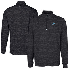 Detroit Lions Cutter & Buck Traverse Camo Print Stretch Quarter-Zip Top Black