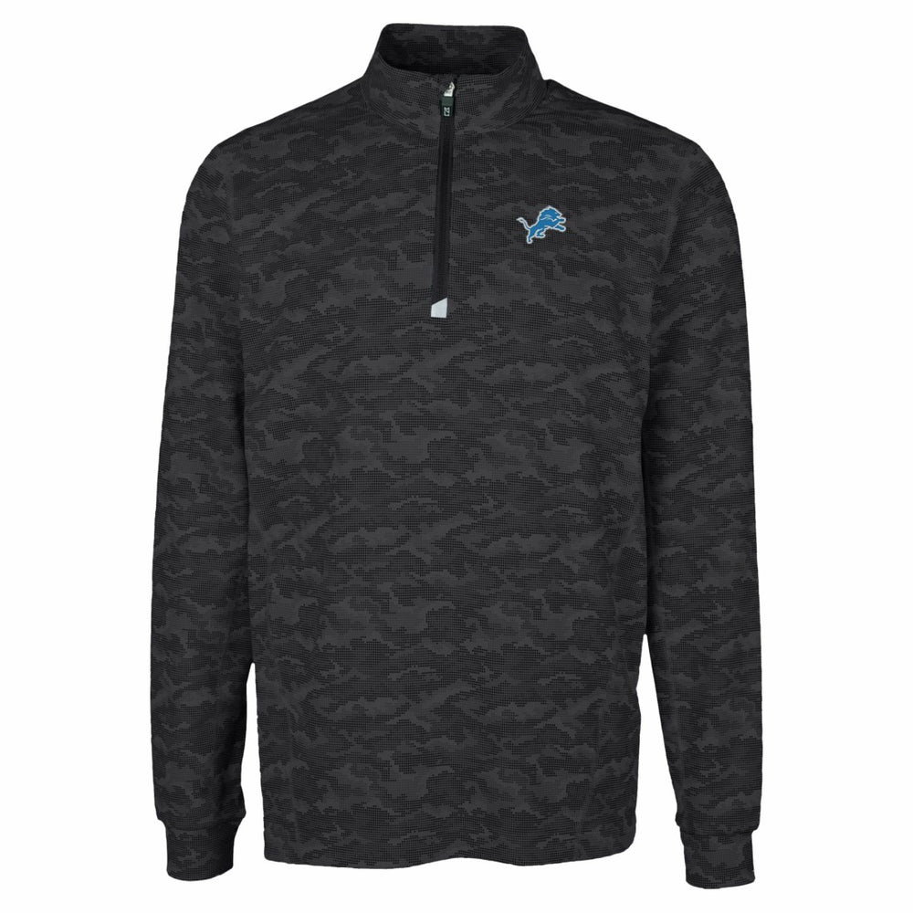 Detroit Lions Cutter & Buck Traverse Camo Print Stretch Quarter-Zip Top Black