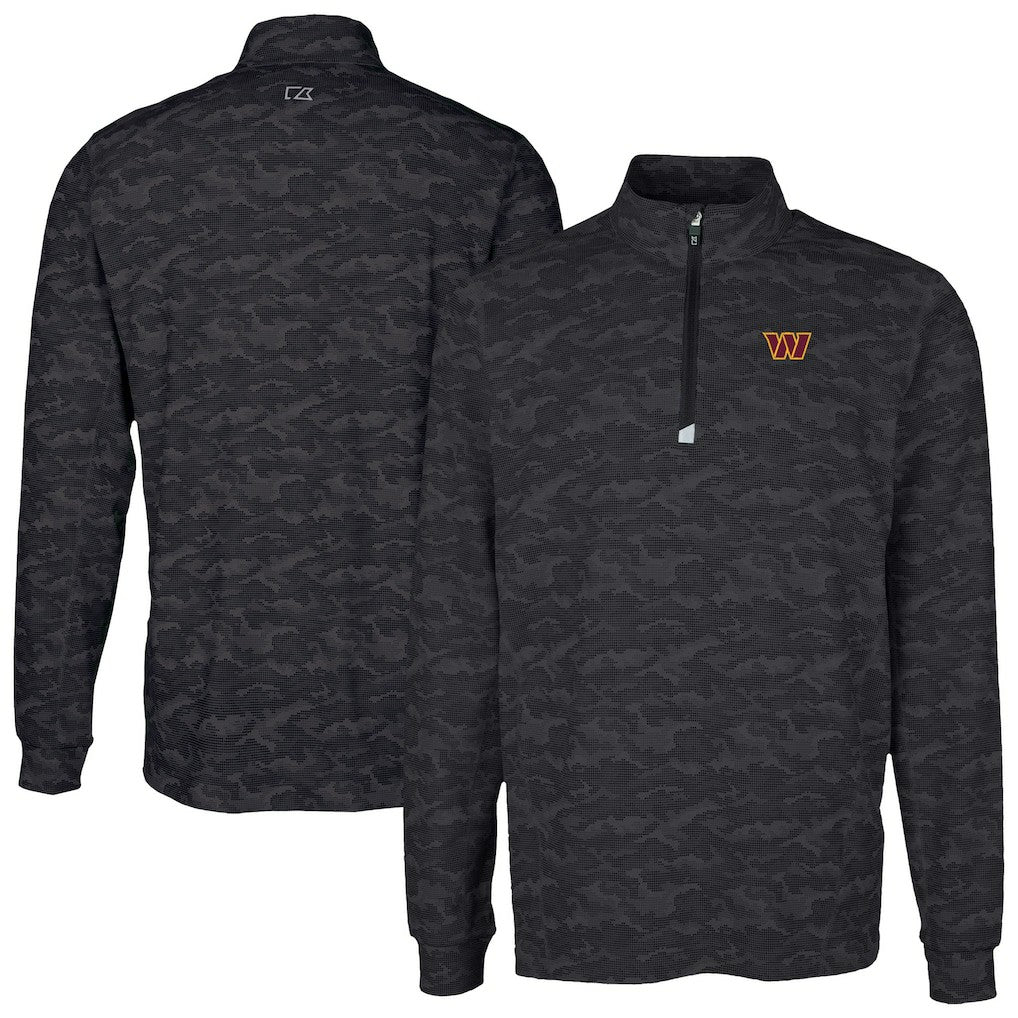 Washington Commanders Cutter & Buck Traverse Camo Print Stretch Quarter-Zip Top Black