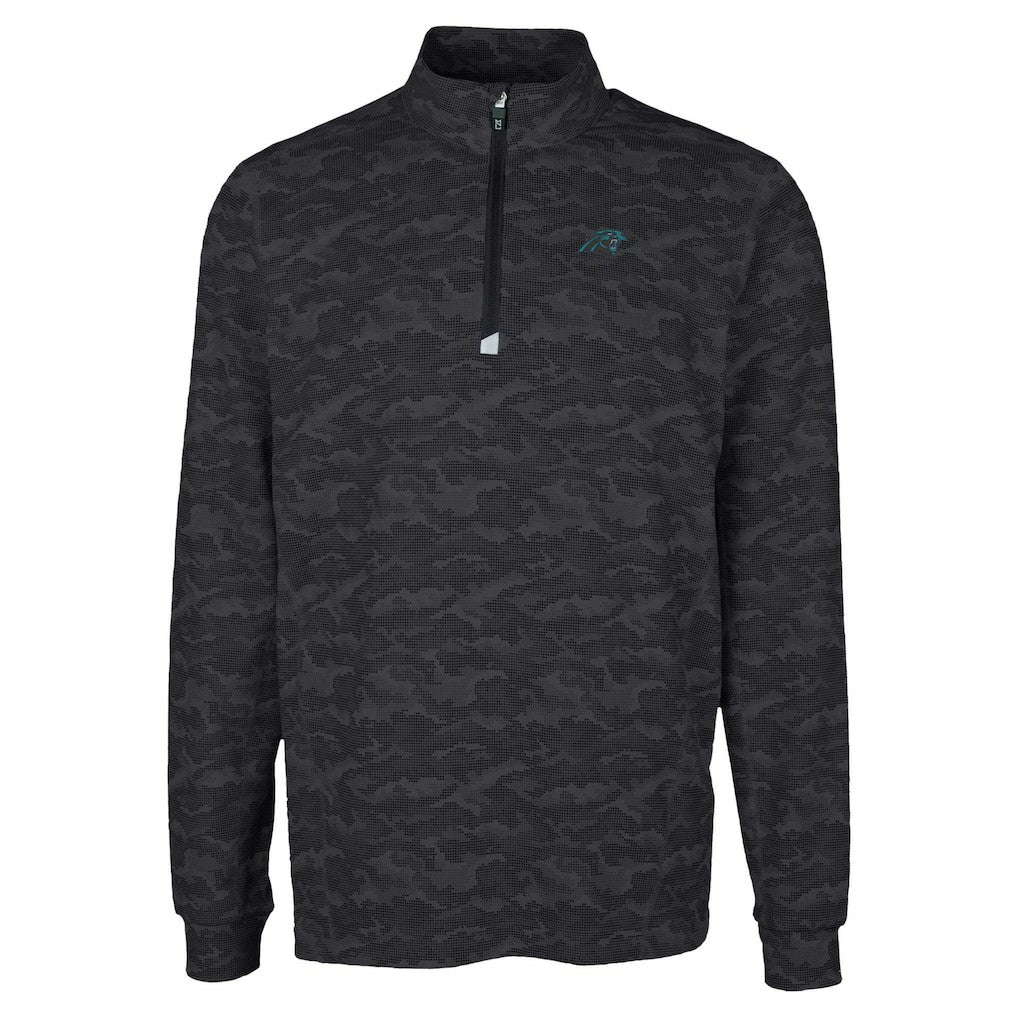 Carolina Panthers Cutter & Buck Traverse Camo Print Stretch Quarter-Zip Top Black