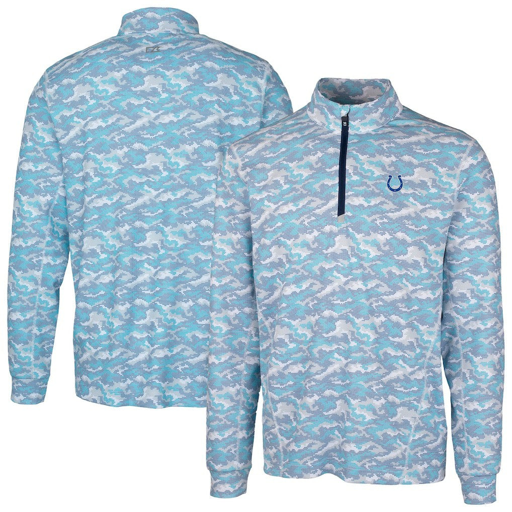 Indianapolis Colts Cutter & Buck Traverse Camo Print Stretch Quarter-Zip Pullover Top Blue