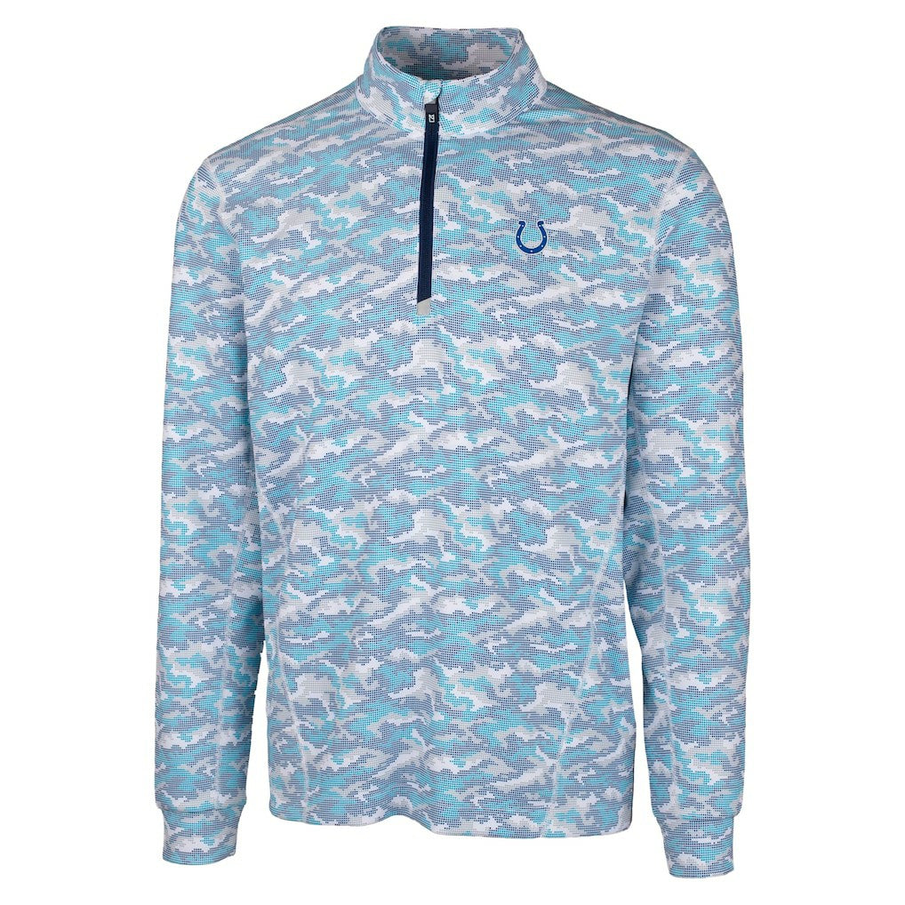 Indianapolis Colts Cutter & Buck Traverse Camo Print Stretch Quarter-Zip Pullover Top Blue