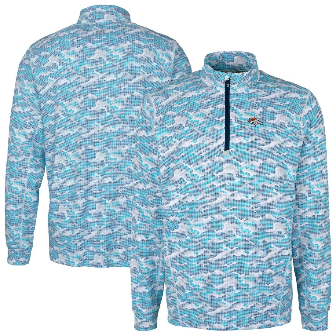 Denver Broncos Cutter & Buck Traverse Camo Print Stretch Quarter-Zip Pullover Top Blue