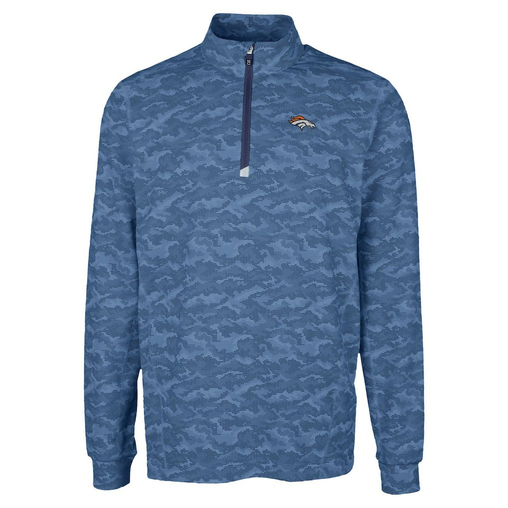 Denver Broncos Cutter & Buck Traverse Camo Print Stretch Quarter-Zip Top Navy