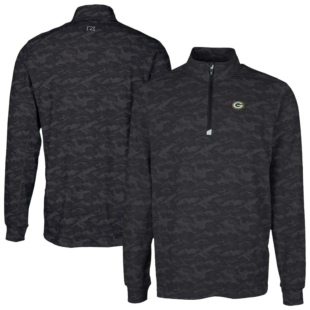 Green Bay Packers Cutter & Buck Traverse Camo Print Stretch Quarter-Zip Top Black
