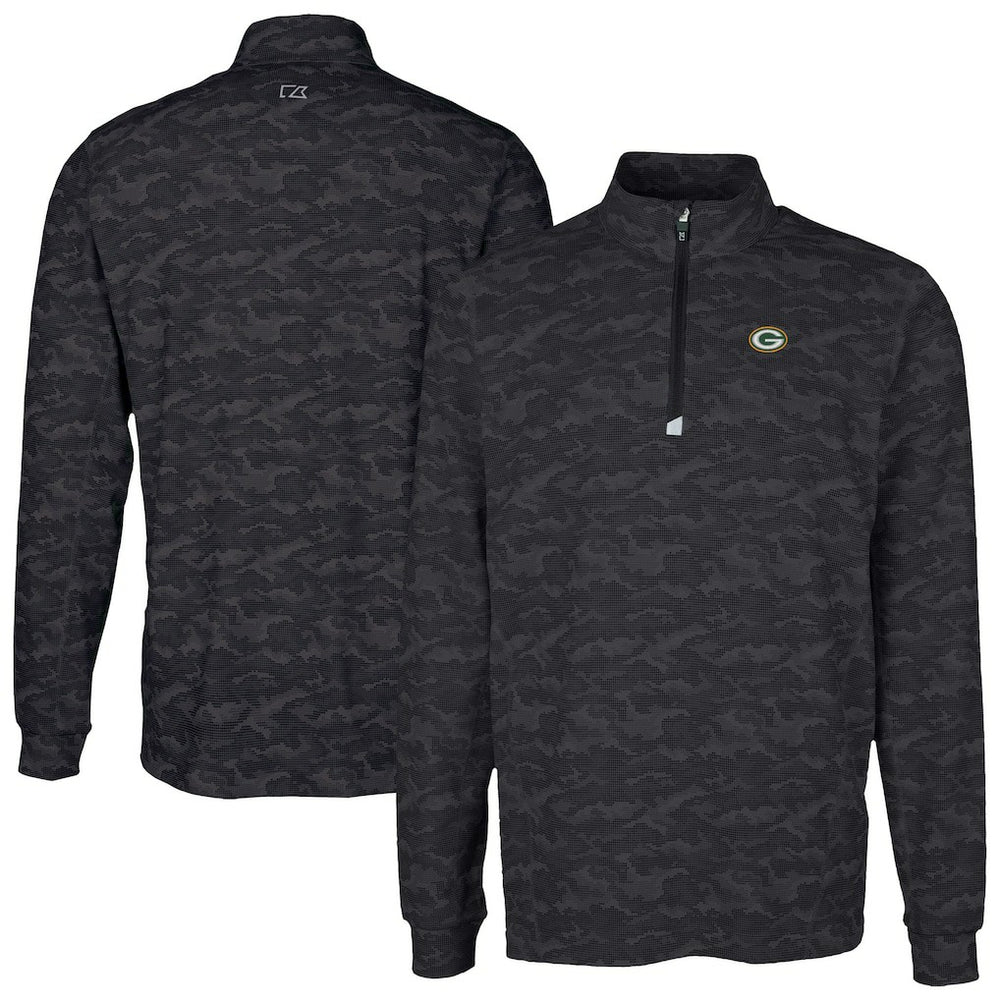 Green Bay Packers Cutter & Buck Traverse Camo Print Stretch Quarter-Zip Top Black