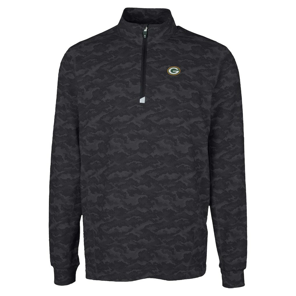 Green Bay Packers Cutter & Buck Traverse Camo Print Stretch Quarter-Zip Top Black