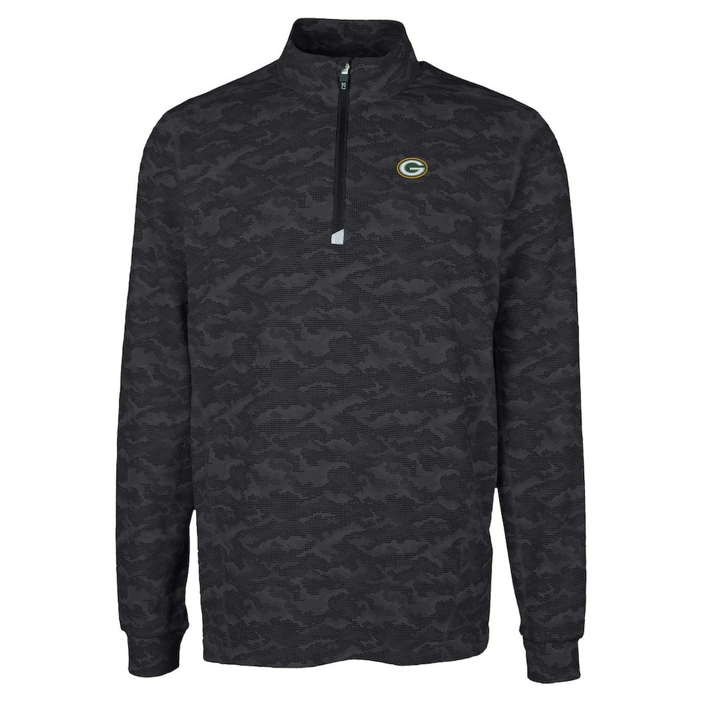 Green Bay Packers Cutter & Buck Traverse Camo Print Stretch Quarter-Zip Top Black
