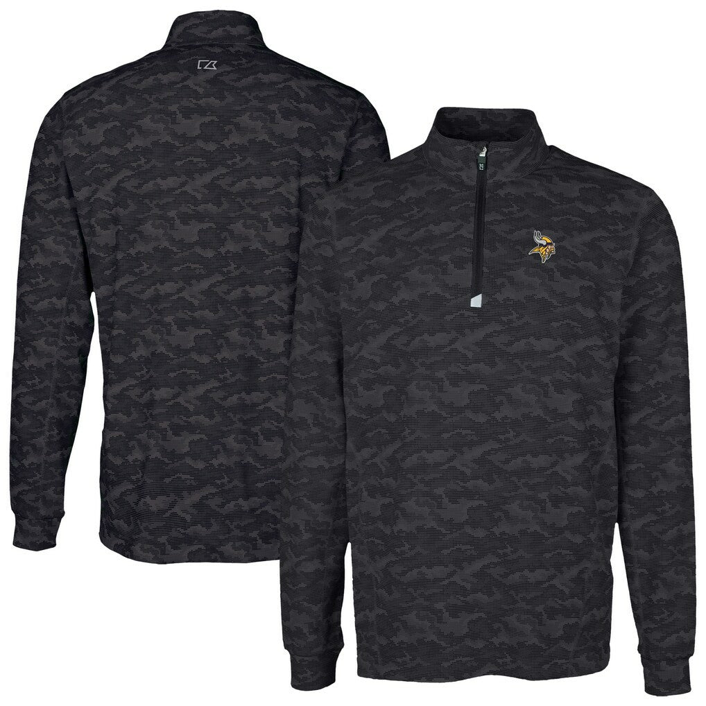 Minnesota Vikings Cutter & Buck Traverse Camo Print Stretch Quarter-Zip Top Black