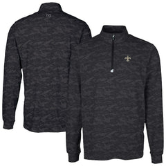 New Orleans Saints Cutter & Buck Traverse Camo Print Stretch Quarter-Zip Top Black