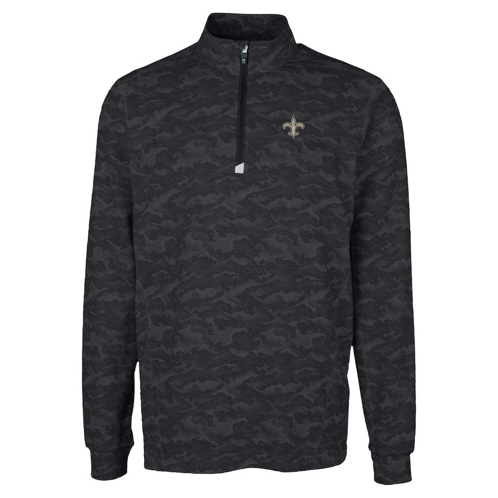 New Orleans Saints Cutter & Buck Traverse Camo Print Stretch Quarter-Zip Top Black