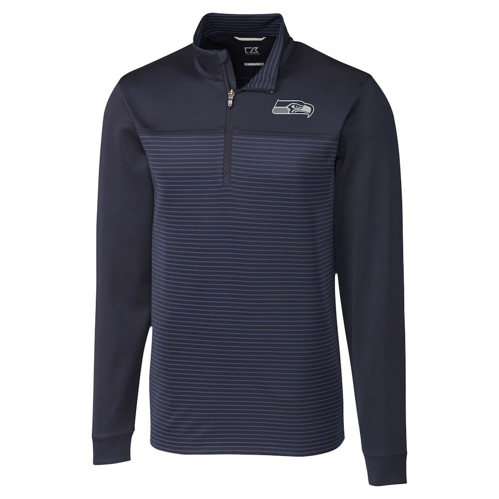 Seattle Seahawks Cutter & Buck Traverse Stripe Stretch DryTec Quarter-Zip Top Navy