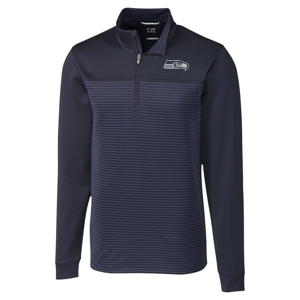 Seattle Seahawks Cutter & Buck Traverse Stripe Stretch DryTec Quarter-Zip Top Navy