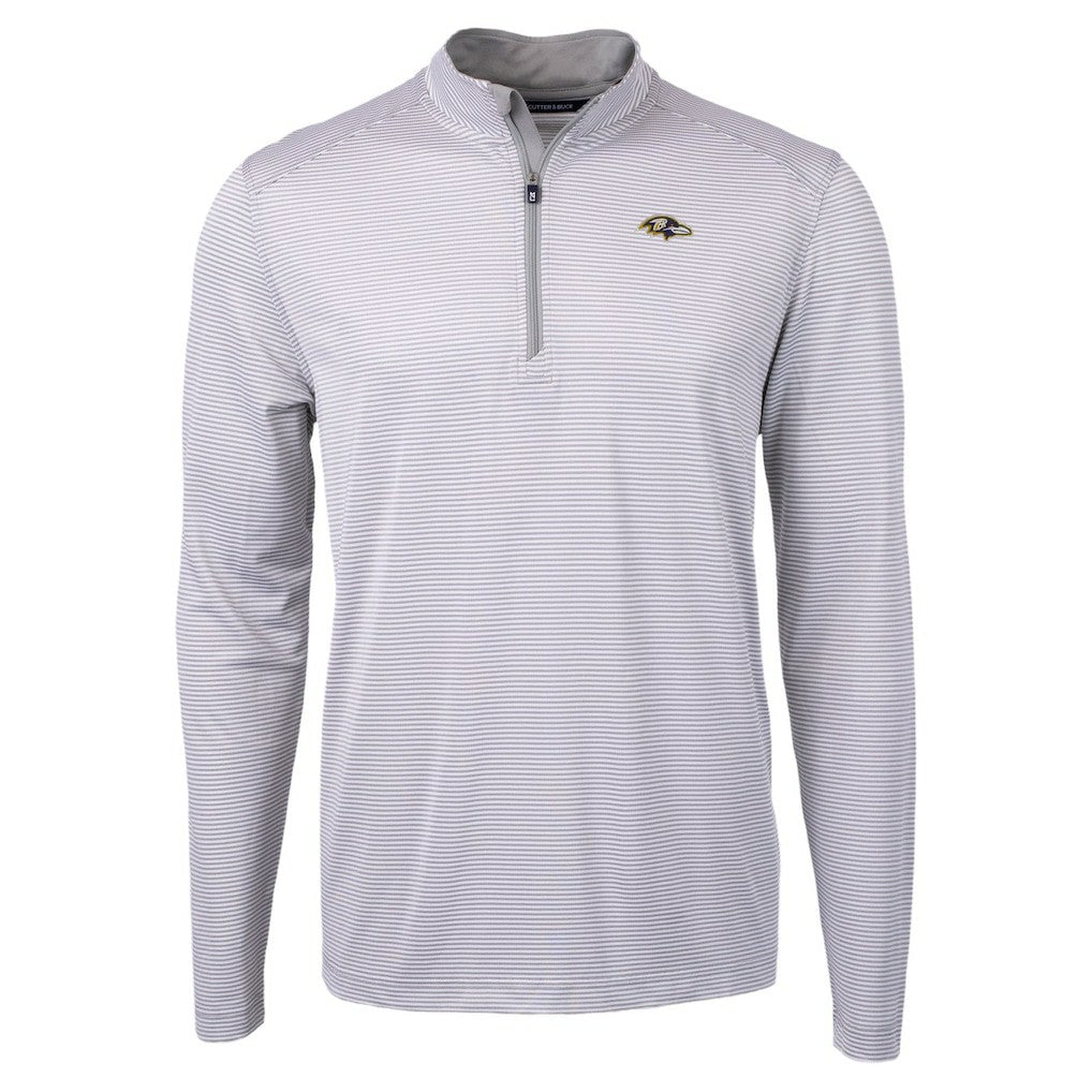 Baltimore Ravens Cutter & Buck Virtue Eco Pique Micro Stripe Quarter-Zip Jacket Gray