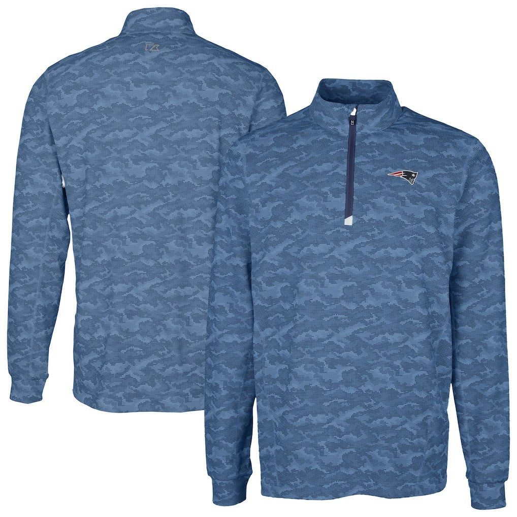 New England Patriots Cutter & Buck Big & Tall Traverse Eco Camo Tri-Blend DryTec Quarter-Zip Jacket Navy