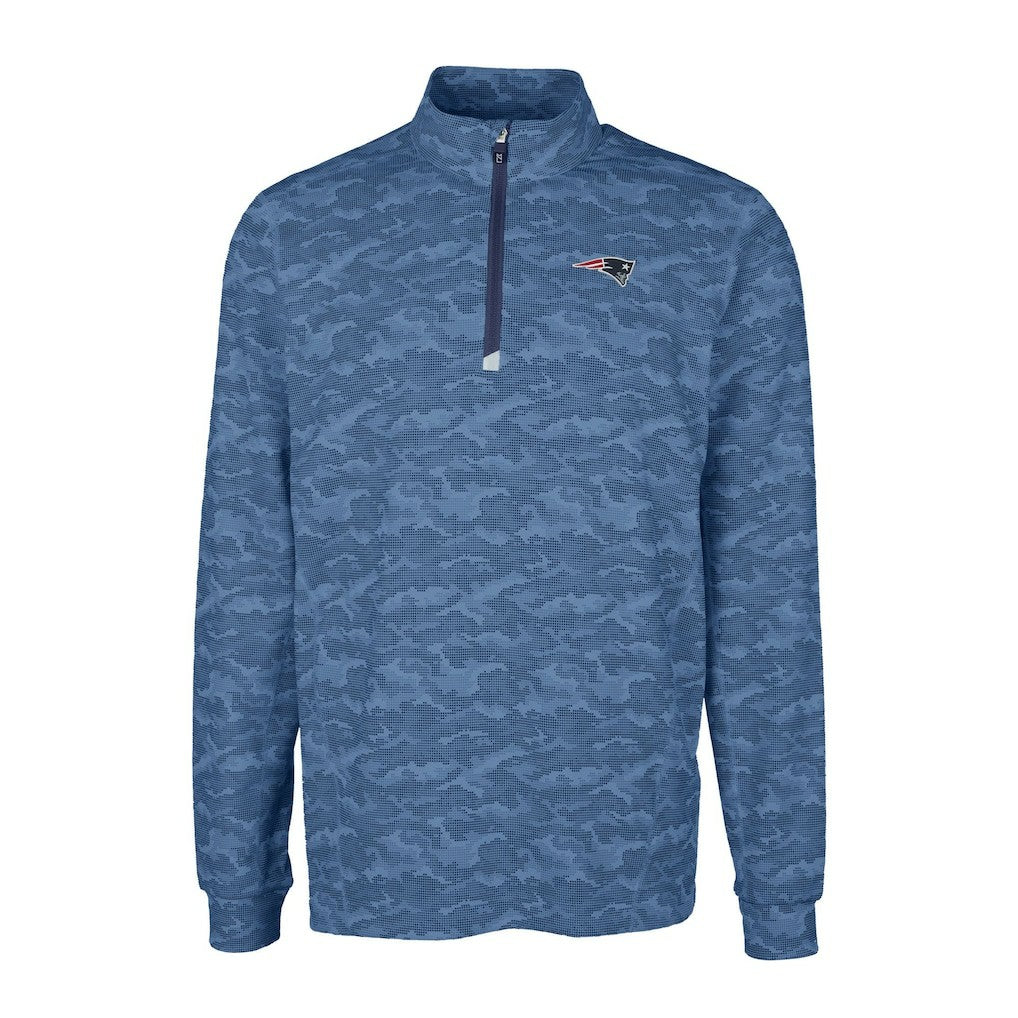 New England Patriots Cutter & Buck Big & Tall Traverse Eco Camo Tri-Blend DryTec Quarter-Zip Jacket Navy