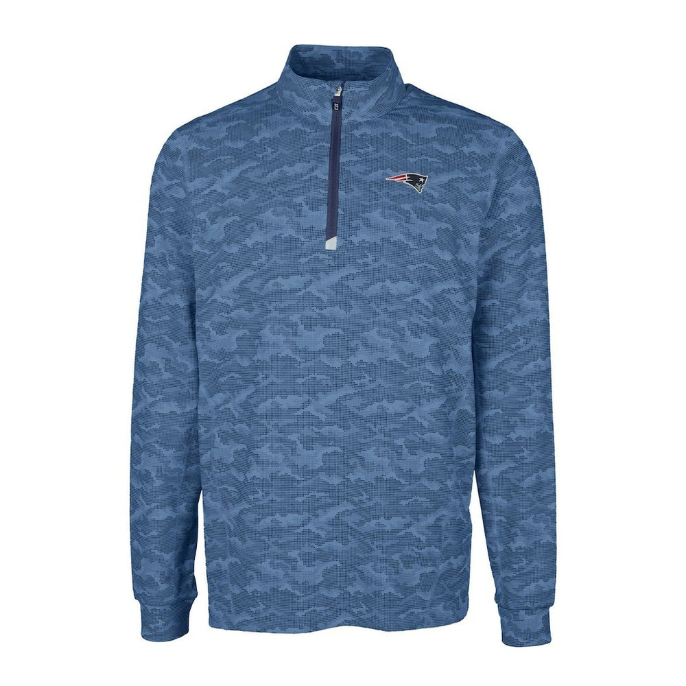 New England Patriots Cutter & Buck Big & Tall Traverse Eco Camo Tri-Blend DryTec Quarter-Zip Jacket Navy