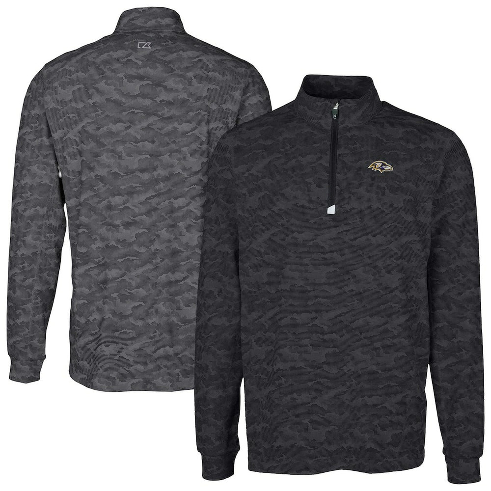 Baltimore Ravens Cutter & Buck Big & Tall Traverse Eco Camo Tri-Blend DryTec Quarter-Zip Jacket Black