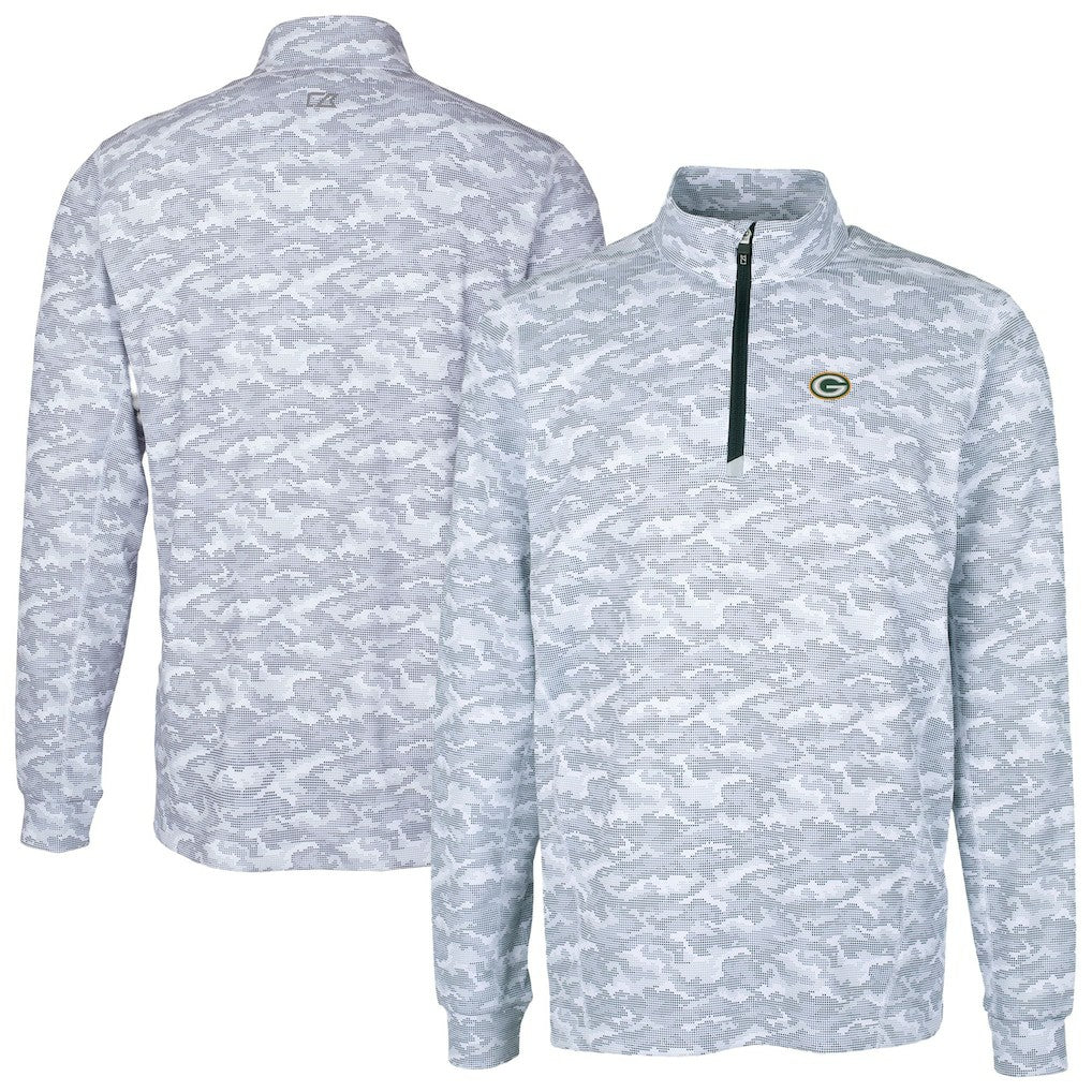 Green Bay Packers Cutter & Buck Big & Tall Traverse Eco Camo Tri-Blend DryTec Quarter-Zip Jacket Charcoal