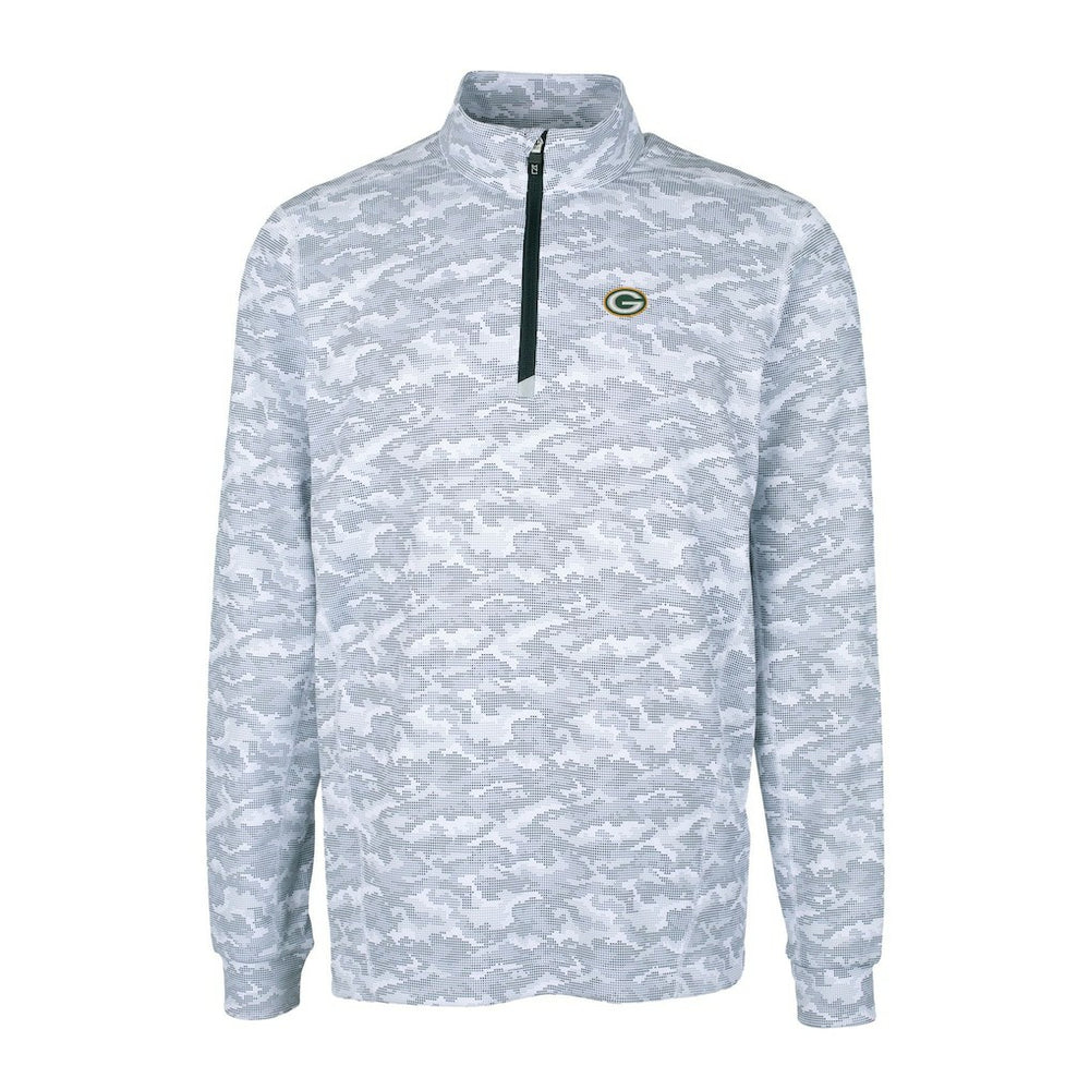 Green Bay Packers Cutter & Buck Big & Tall Traverse Eco Camo Tri-Blend DryTec Quarter-Zip Jacket Charcoal