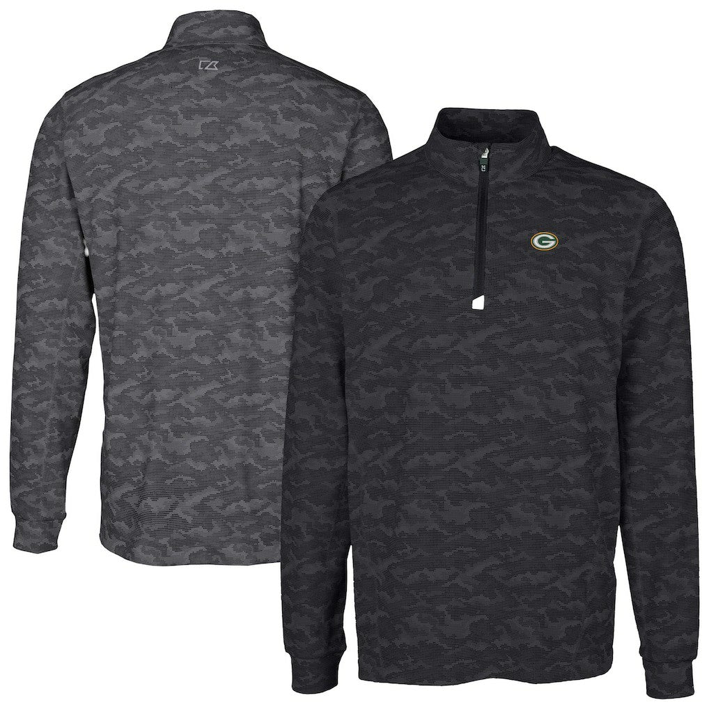 Green Bay Packers Cutter & Buck Big & Tall Traverse Eco Camo Tri-Blend DryTec Quarter-Zip Jacket Black