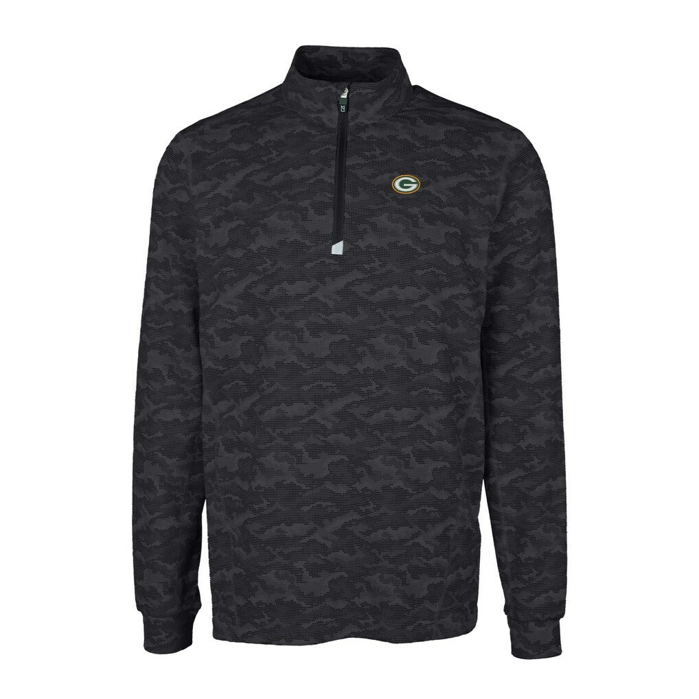 Green Bay Packers Cutter & Buck Big & Tall Traverse Eco Camo Tri-Blend DryTec Quarter-Zip Jacket Black