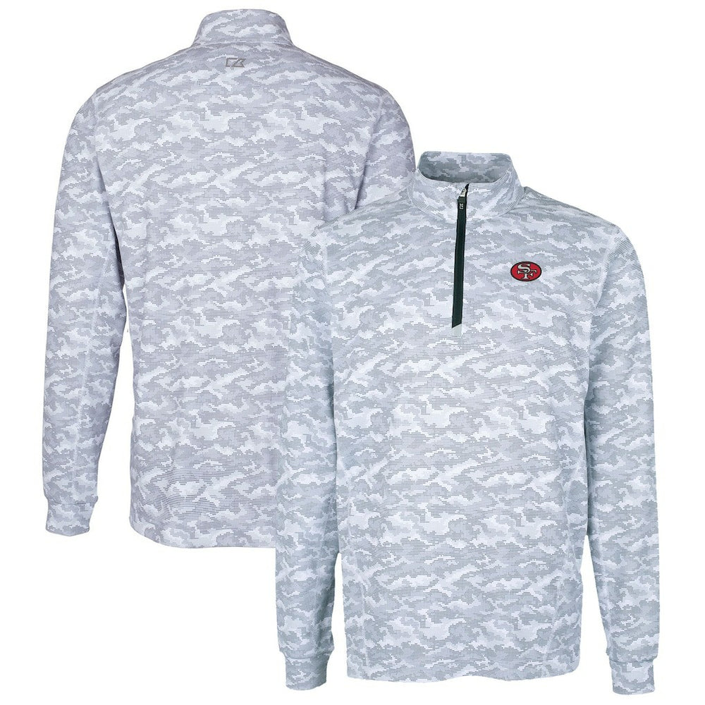San Francisco 49ers Cutter & Buck Big & Tall Traverse Eco Camo Tri-Blend DryTec Quarter-Zip Jacket Charcoal