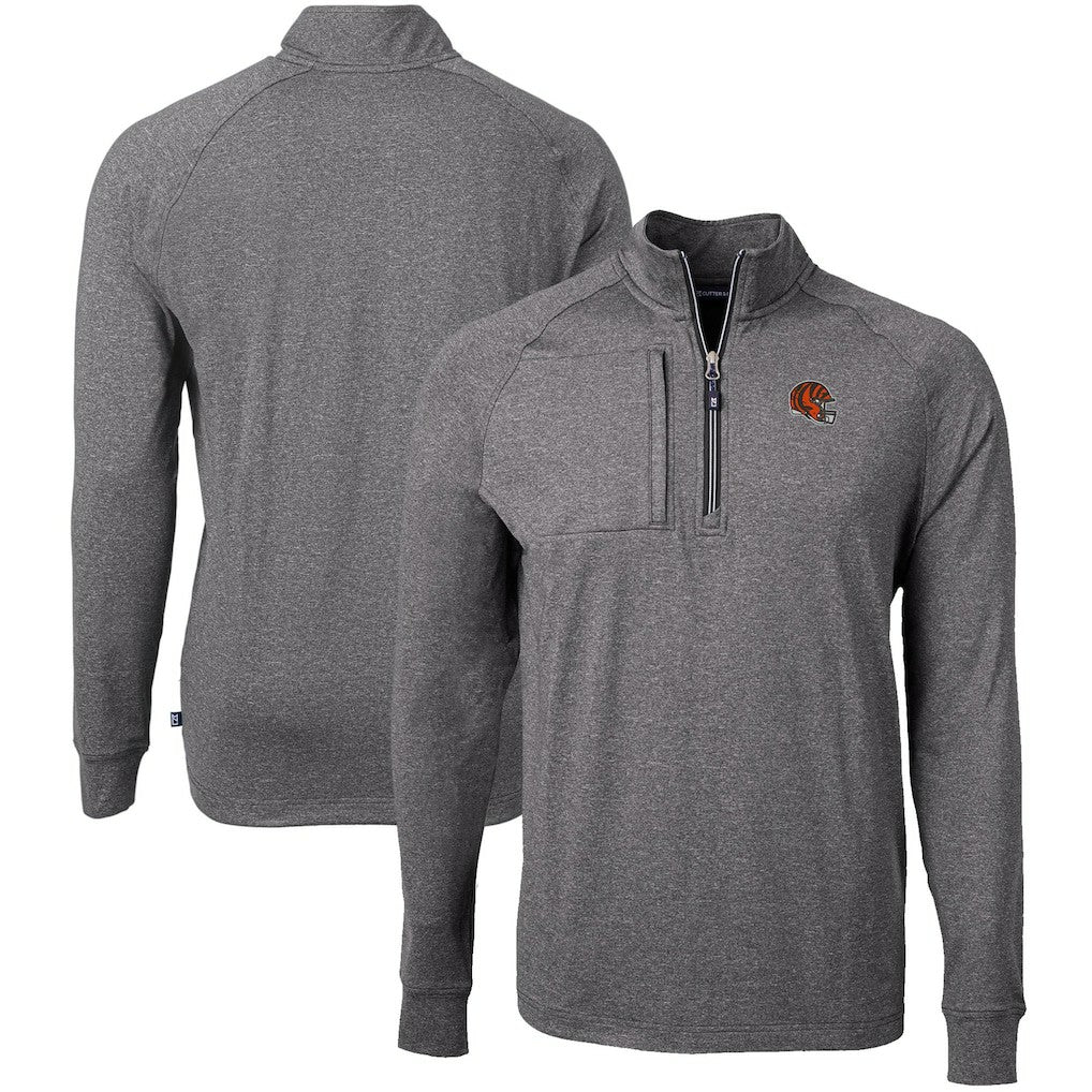 Cincinnati Bengals Cutter & Buck Big & Tall Adapt Eco Raglan Quarter-Zip Jacket Heather Black
