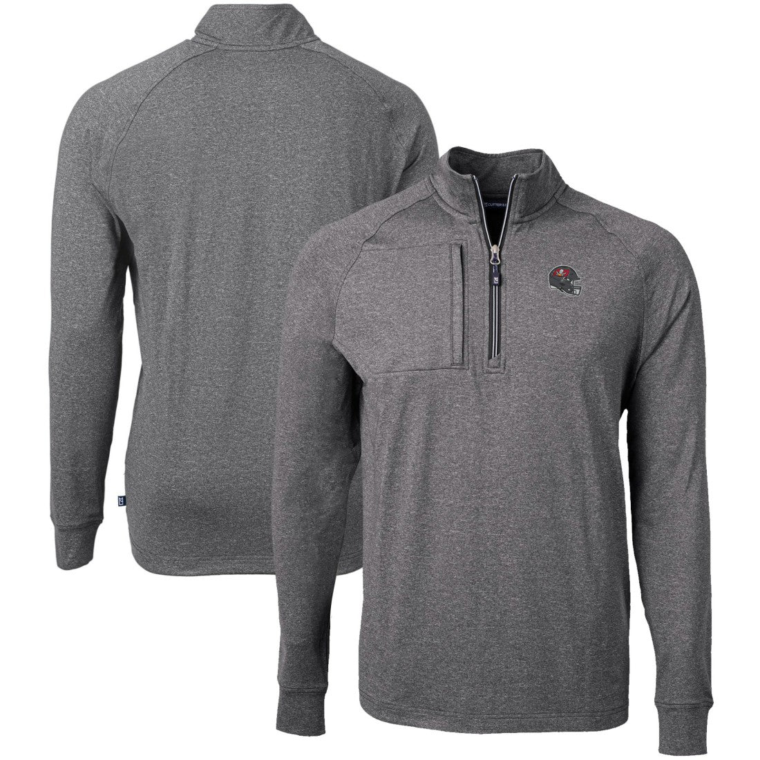 Tampa Bay Buccaneers Cutter & Buck Big & Tall Adapt Eco Raglan Quarter-Zip Jacket Heather Black