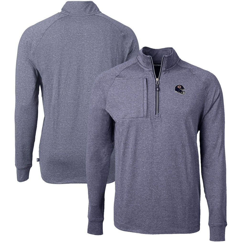 Chicago Bears Cutter & Buck Big & Tall Adapt Eco Raglan Quarter-Zip Jacket Heather Navy