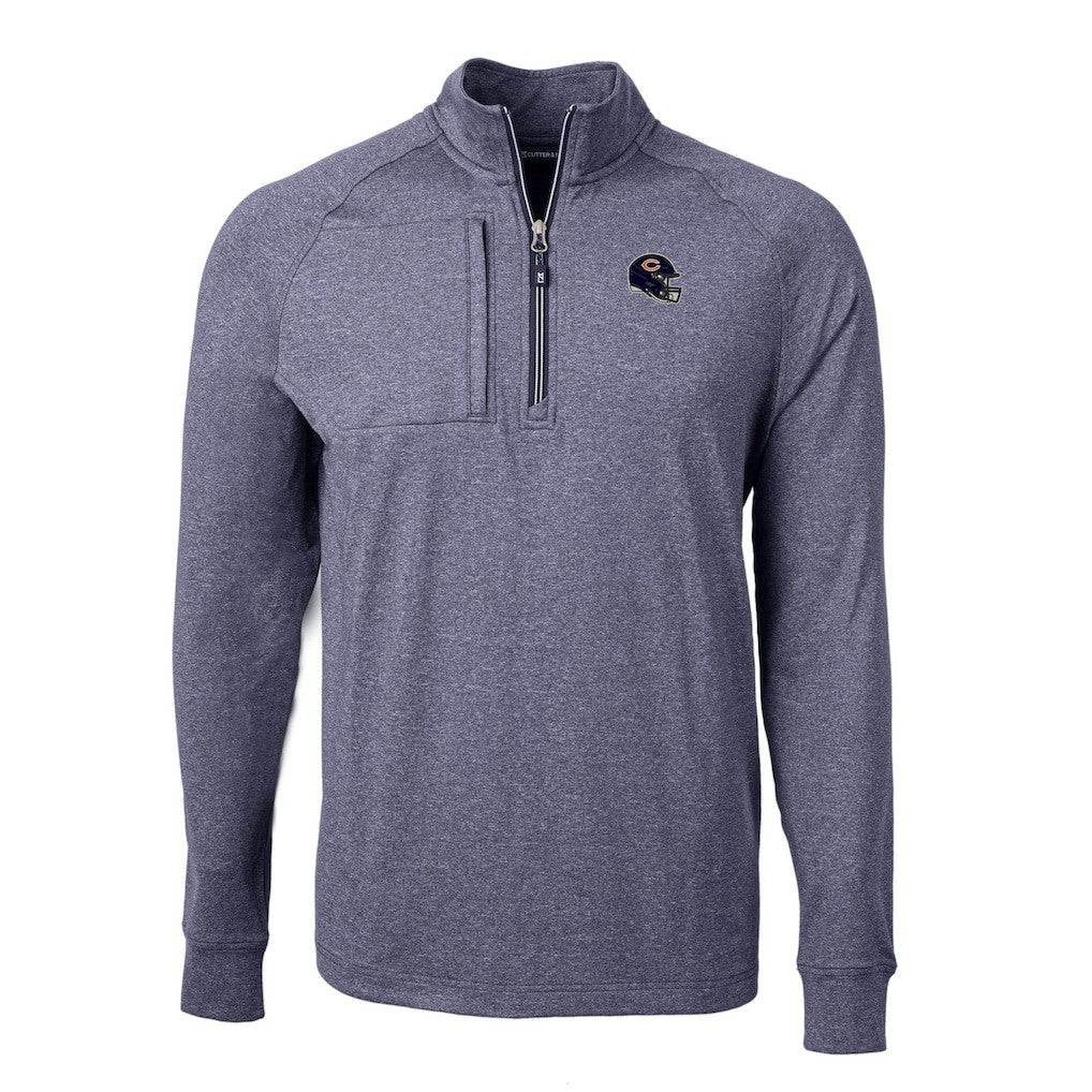 Chicago Bears Cutter & Buck Big & Tall Adapt Eco Raglan Quarter-Zip Jacket Heather Navy