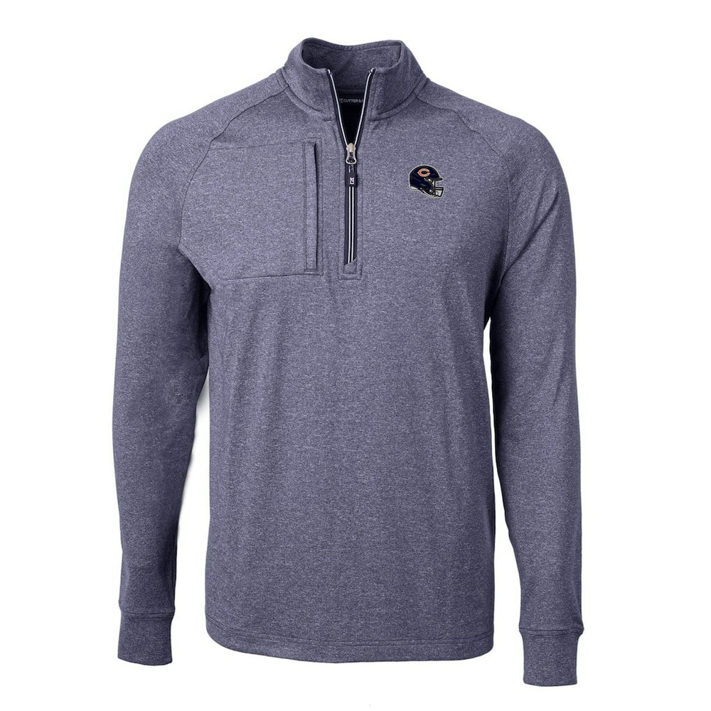 Chicago Bears Cutter & Buck Big & Tall Adapt Eco Raglan Quarter-Zip Jacket Heather Navy