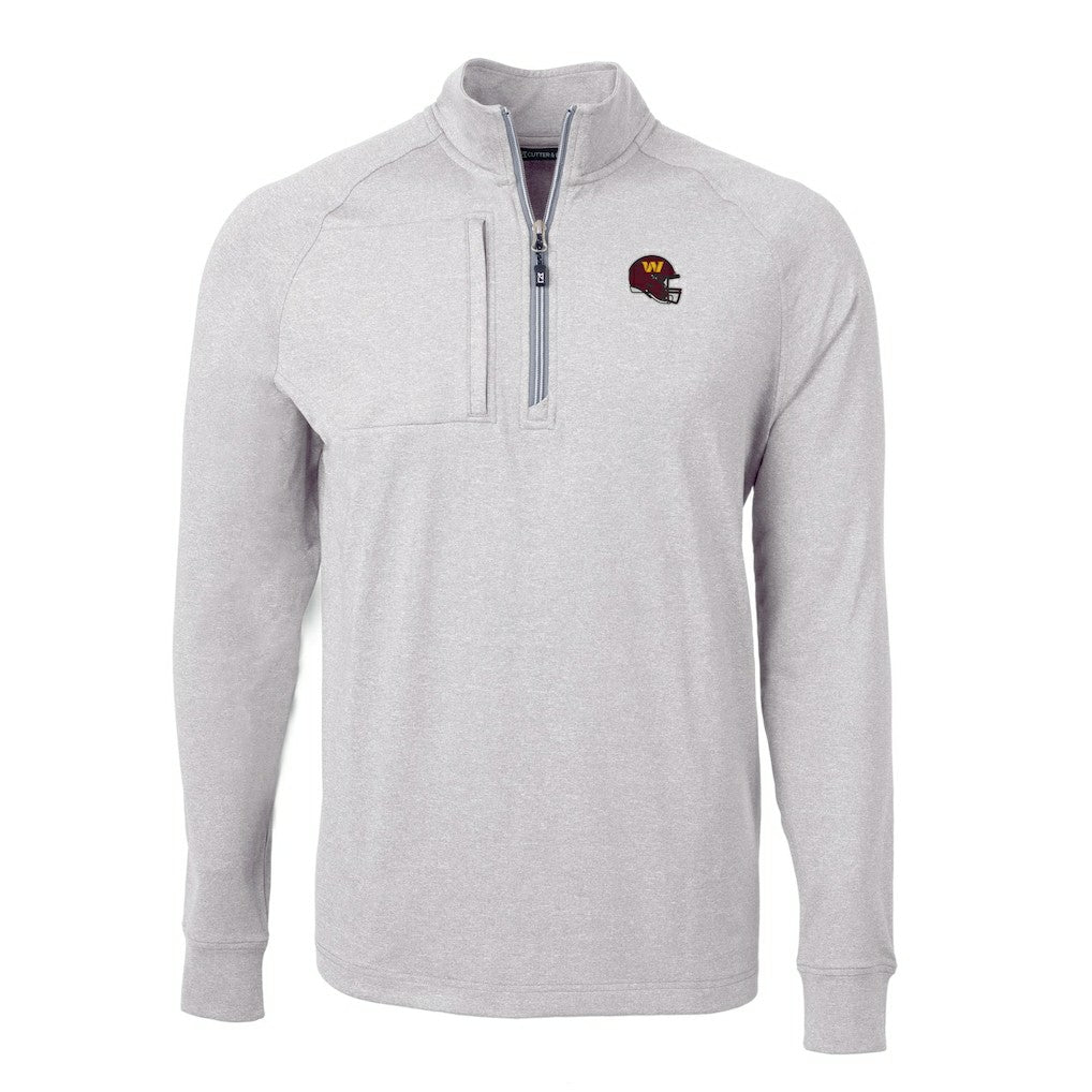 Washington Commanders Cutter & Buck Big & Tall Adapt Eco Raglan Quarter-Zip Jacket Heather Gray