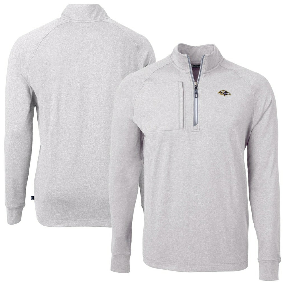 Baltimore Ravens Cutter & Buck Big & Tall Adapt Eco Raglan Quarter-Zip Jacket Heather Gray