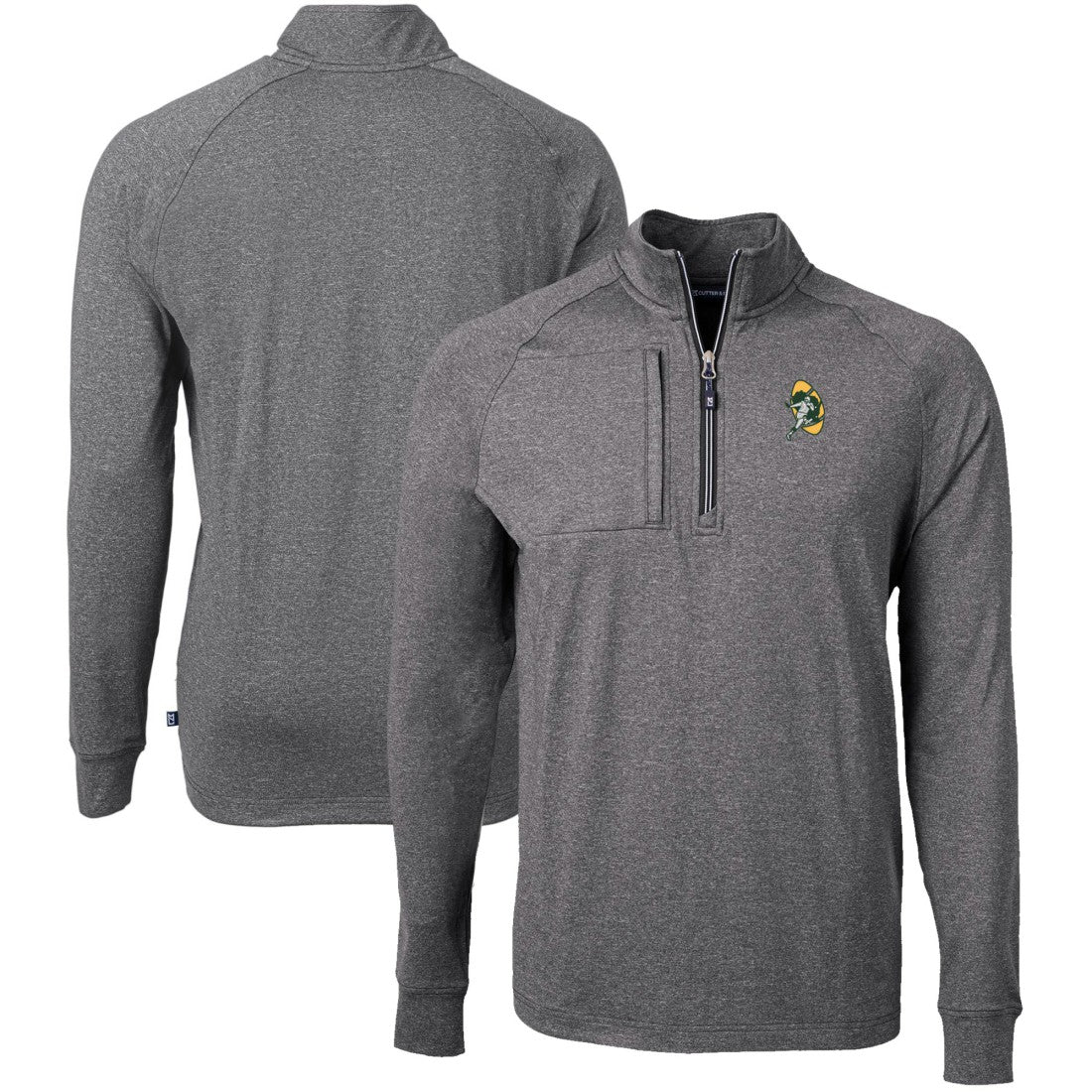 Green Bay Packers Cutter & Buck Big & Tall Adapt Eco Raglan Quarter-Zip Jacket Heather Black