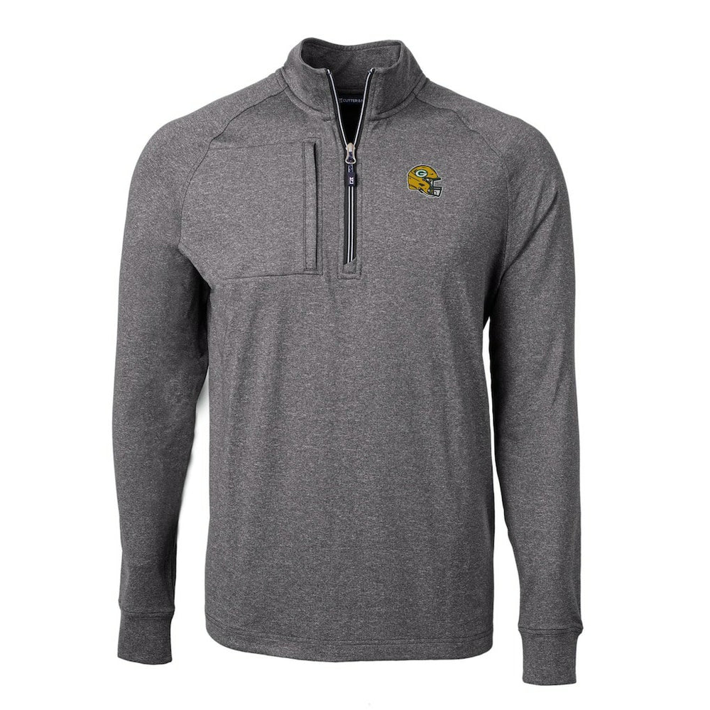 Green Bay Packers Cutter & Buck Big & Tall Adapt Eco Raglan Quarter-Zip Jacket Heather Black