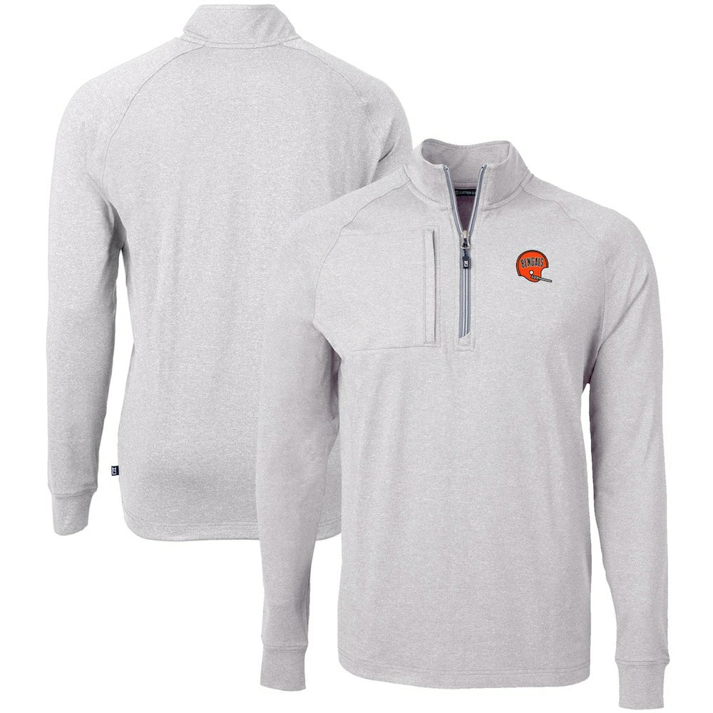Cincinnati Bengals Cutter & Buck Big & Tall Adapt Eco Raglan Quarter-Zip Jacket Heather Gray
