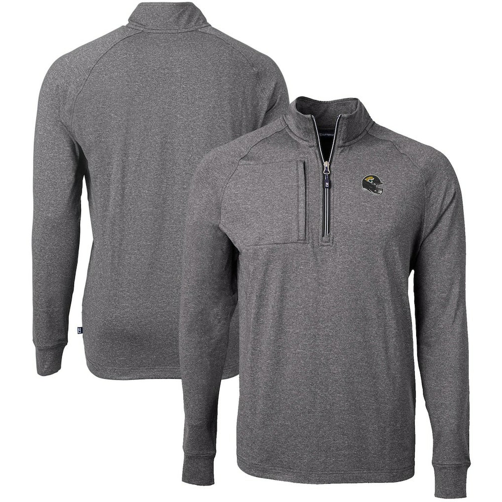 Jacksonville Jaguars Cutter & Buck Big & Tall Adapt Eco Raglan Quarter-Zip Jacket Heather Black